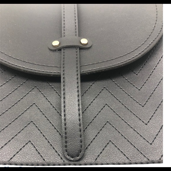 IMOSHION Black Vegan Leather Chevron Quilted Flap Backpack Gold Hardware main image 7
